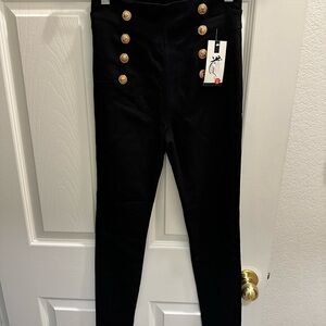 Black High-Waisted Pants with Gold Buttons Medium